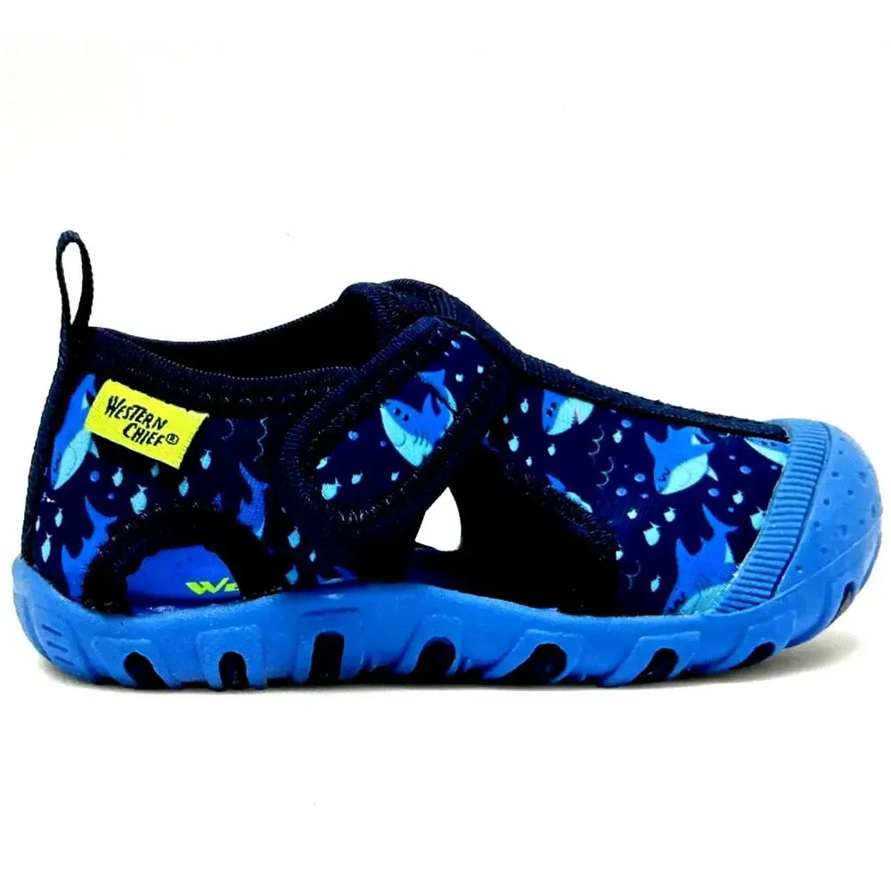 Western Chief Kids' Shark & Friends Beachgoer Sandal Blue 3